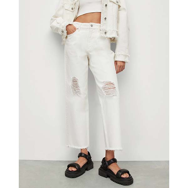 Allsaints Australia Womens April High-Rise Distressed Straight Jeans White AU02-593